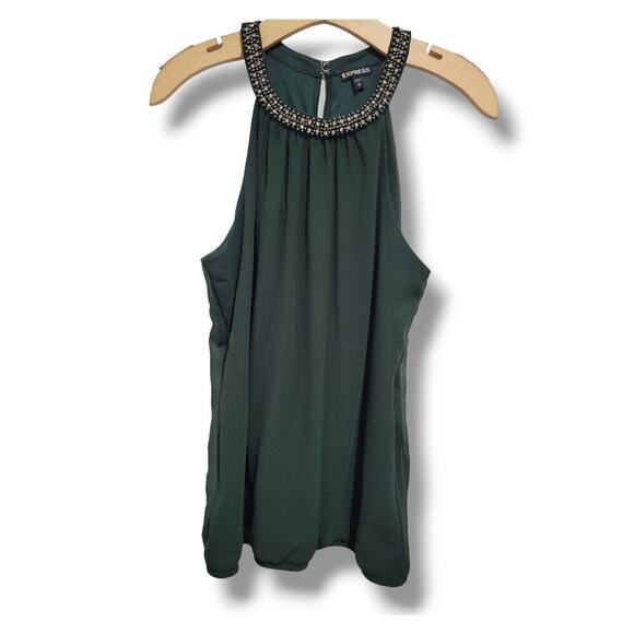 Express Hunter Green Sleeveless Halter Top with Embellished Neckline - medium - Picture 1 of 8